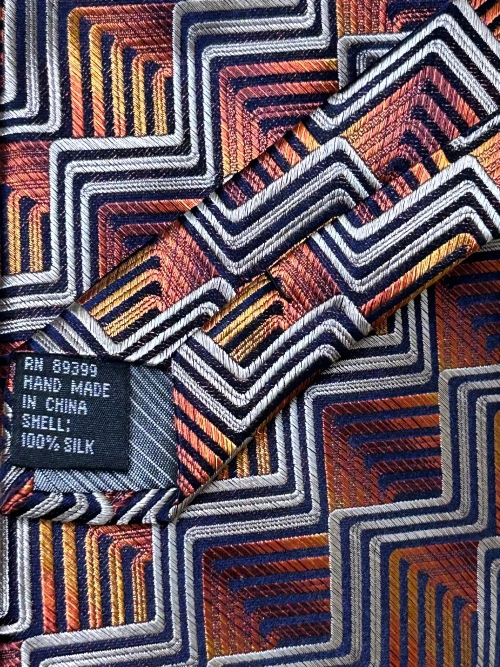 Jhane Barnes Handmade 100% Silk Woven Tie Multicolor Geometric
